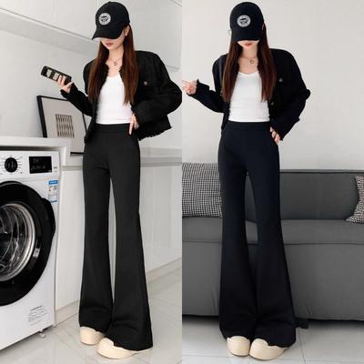 Suit Pants Women's New Spring and Autumn Black Drape Micro-flared Pants Small Slim Horseshoe Pants