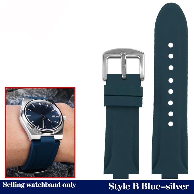 Gummi-Uhrenarmband für Tissot PRX Serie Super Player T137.410 Armband Sport Wasserdicht Silikon Weiches Armband Schwarz Blau 24x12mm
