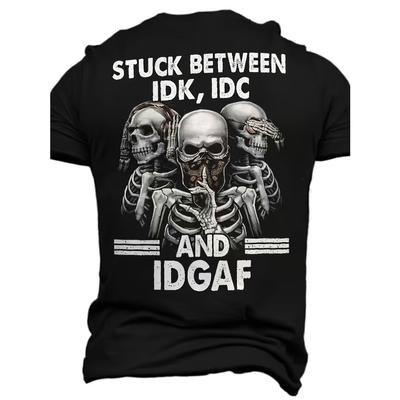 Camiseta masculina de manga curta com gola redonda digital 3D com design elegante e estampa de esqueleto e letras para uso ao ar livre no verão