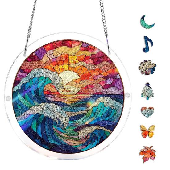 Acrylic Puzzles Sun Catcher Stained Glass Effect Window Hanging Decor Colorful