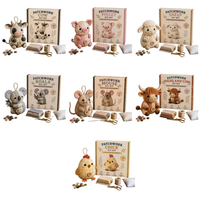 DIY Animal Sewing Crafts Set DIY Patchwork Animal Kits for Adults Beginner Precuts Florals Fabric Sewing Set