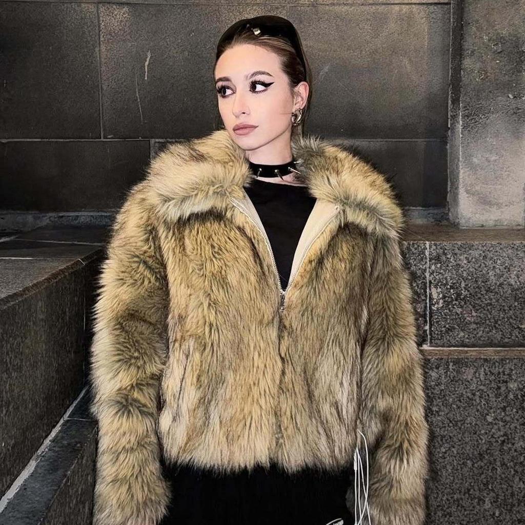 Stylish Women's Casual One-Piece Leather & Fur Jacket