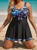 Plus Size Women's Tankini with Skirt - Blue Diamond Print
