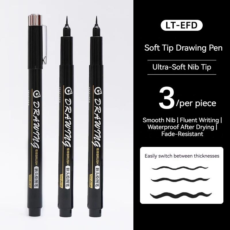 Soft Brush White Highlights Pen for Journaling Black Cardboard Manga Outline Scrapbooking Supplies Waterproof Black Drawing Pens