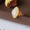 Adjustable Open Ring Women Men Vintage Style Copper With Faux Jade Inlay Geometric Cut Design