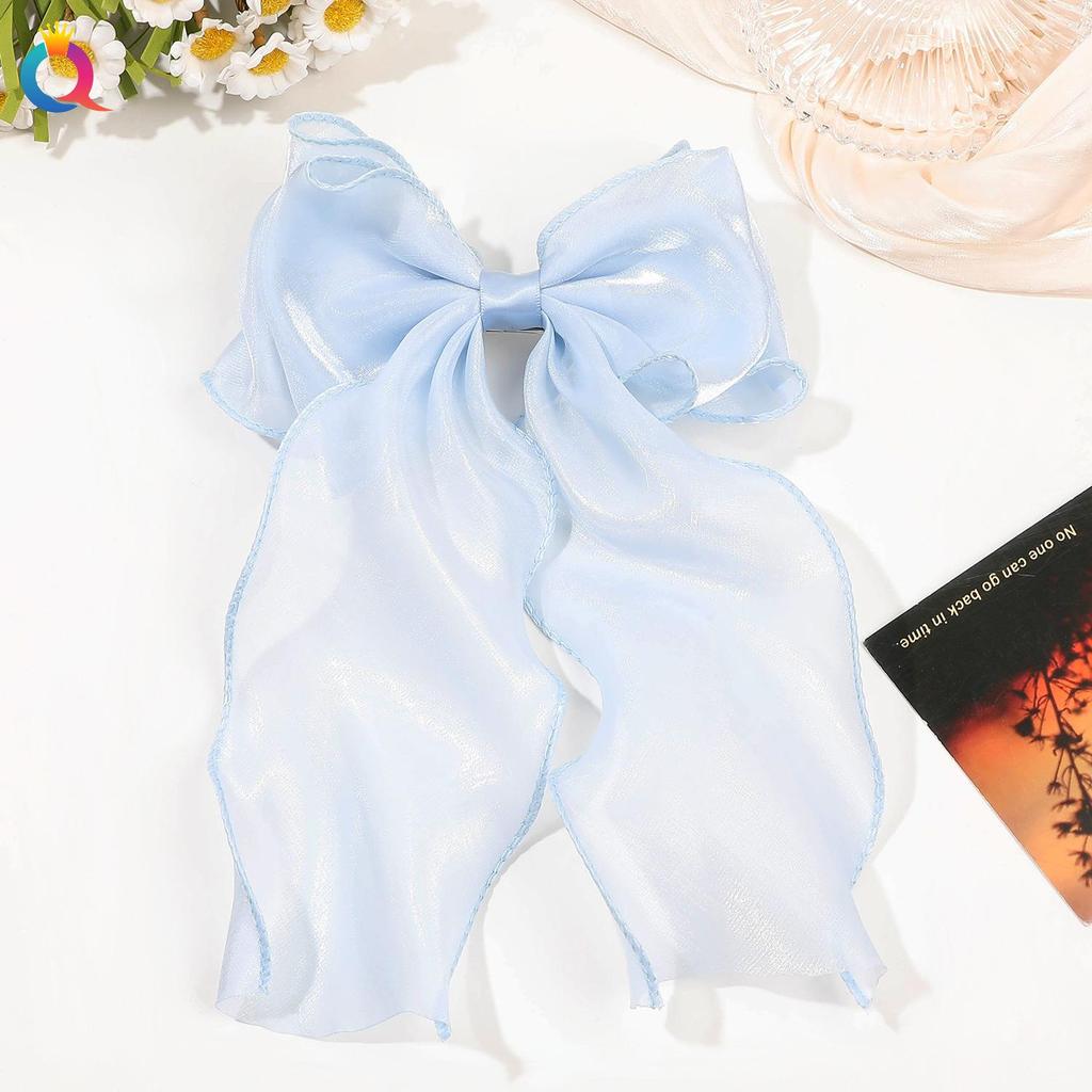 Women's Large Sheer Bow Hair Clip, Mesh Ribbon Streamer Spring Barrette, Elegant Hair Accessory for Parties and Daily Wear