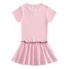 Girls' Cartoon Color Block Raglan Dress with Pleated Ruffle Skirt