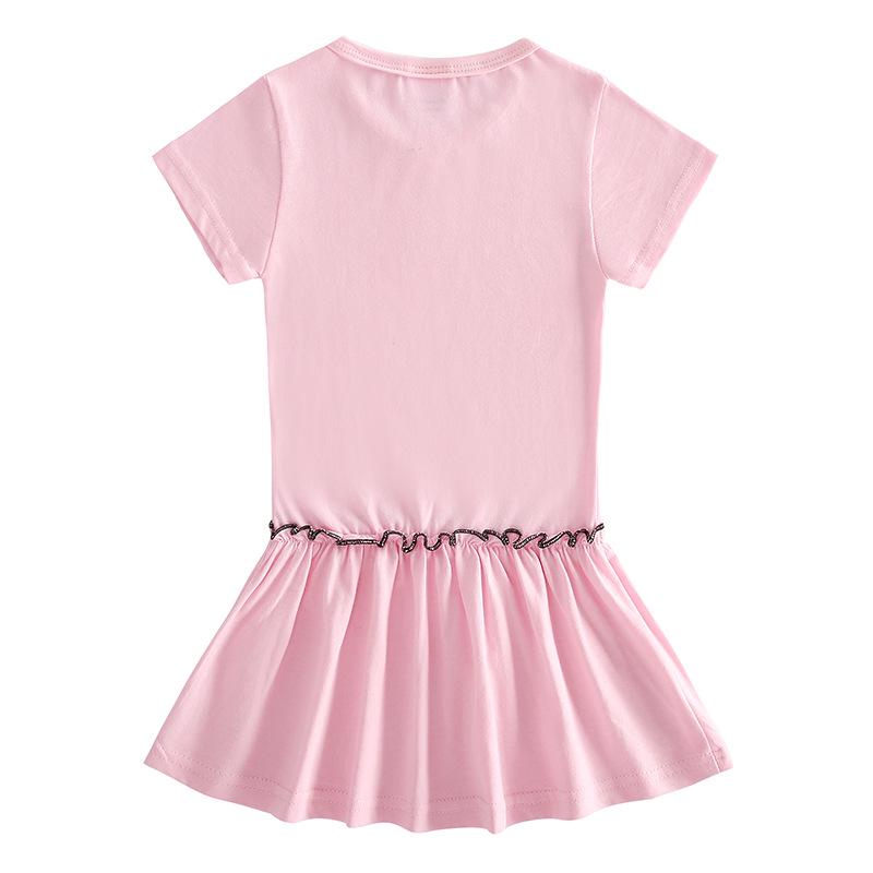 Girls' Cartoon Color Block Raglan Dress with Pleated Ruffle Skirt