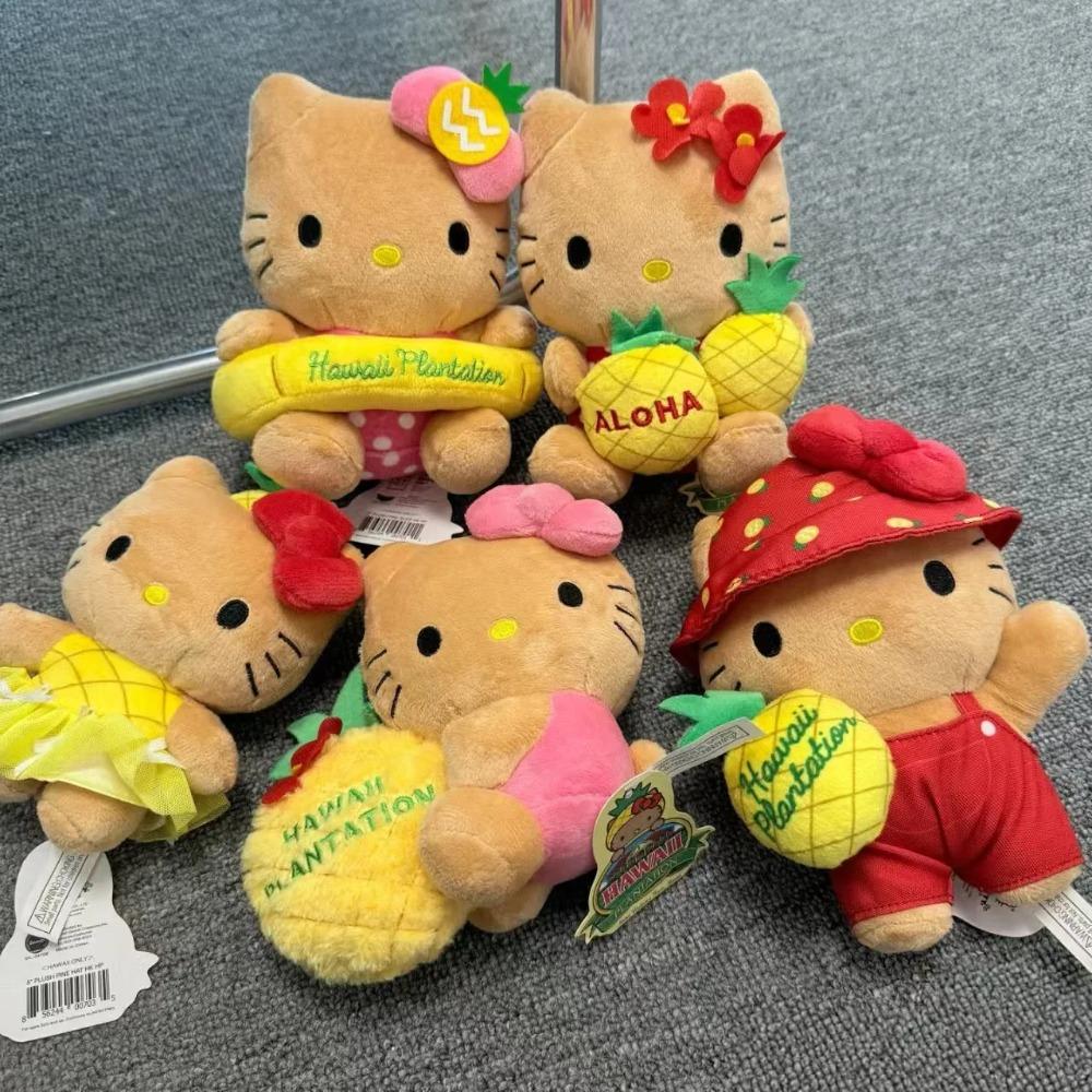 Hello Kitty Hawaii Portachiavi Peluche Ananas Pelle Nera Kitty Cerchio Galleggiante Bambola Peluche Ciondolo Decorazione Borsa Kawaii Regali per le Feste