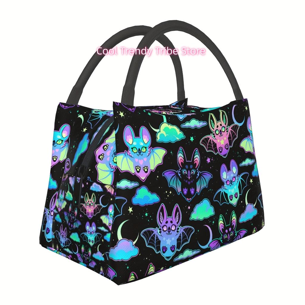 1pc Bat Cloud Halloween Day of The Dead Pattern, Portable Reusable Cooler Bag, Cooler Bag, Insulated Lunch Bag for Camping Picni