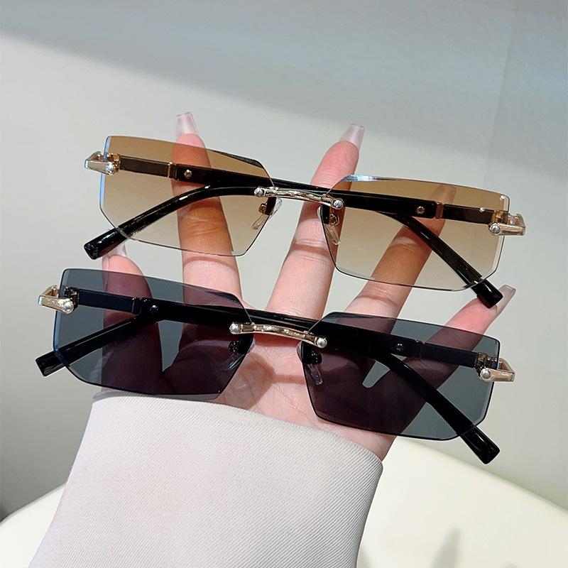 Vintage Men Rimless Frameless Sunglasses Fashion Women Rectangle Shades Gradient Sun Glasses UV400 Traveling Glasses