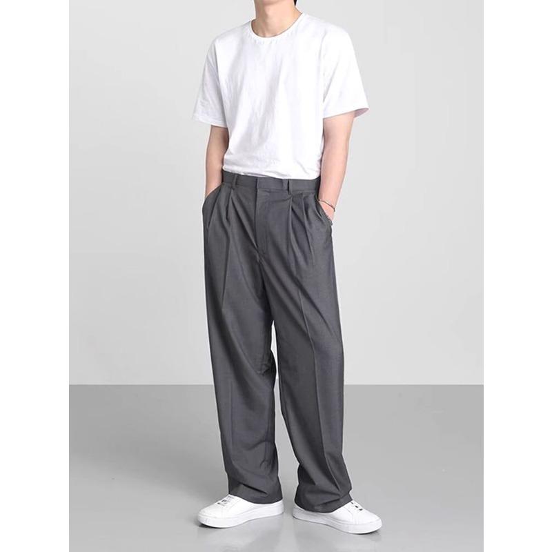 Men Loose Wide Leg Straight Cut Non Iron Casual Business Suit Trousers