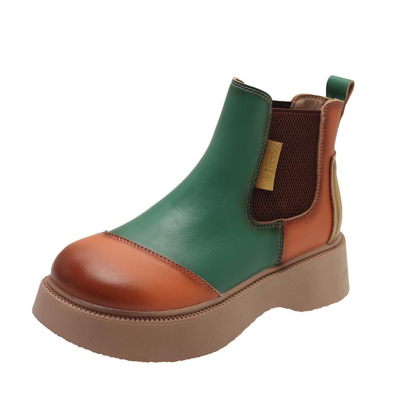 Chelsea Ankle Boots Women Platform Shoes Fashion Mixed Colors Slip-on Round Toe Mid Heel Ankle Boots Goth Designer Party Shoes