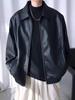 Men's Trendy PU Leather Motorcycle Jacket - Autumn/Winter Casual Korean Style with Lapel and Long Sleeves