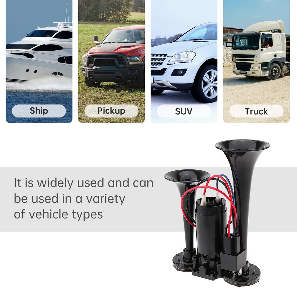 150dB Super Loud Black Air Horn Kit with Compressor Heavy Duty for Truck Train Marine Car Vehicles