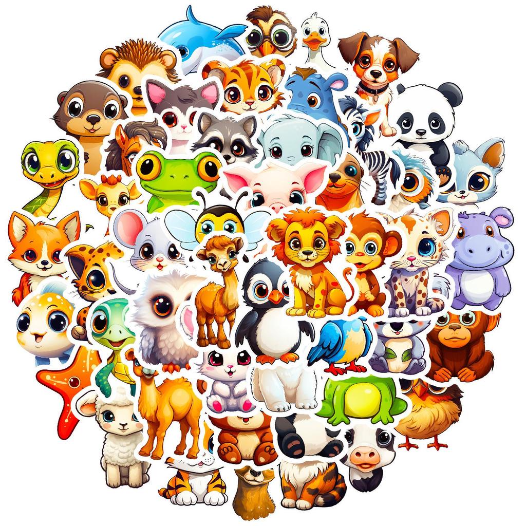 50 Cartoon Big-Eyed Animal Stickers: Cute Small Animal Graffiti Collection