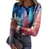 Women's  Slim Bottom T-shirt Fashion Casual Gradient Printing Round Neck Pullover Long Sleeve Top