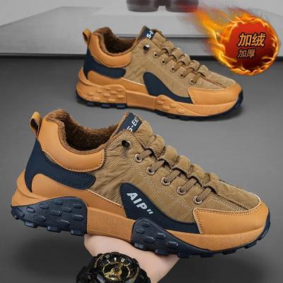 Tênis Masculinos da Moda Plus Lã Antiderrapante Cadarço Splicing Flat Respirável Casual Moda Sapatos de Caminhada Solado Macio Sapato Esportivo Casual