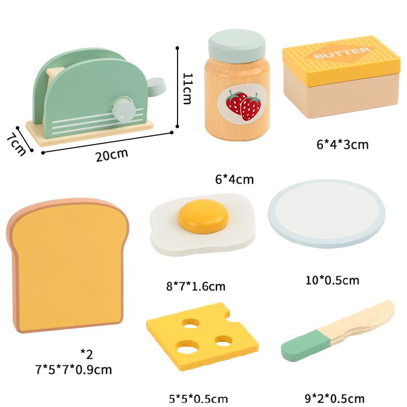 Wooden Toaster Toy Kids Bread Machine Kit Pretend Play Kitchen Toys Set Breakfast Educational Toys Gifts for Girls Boys