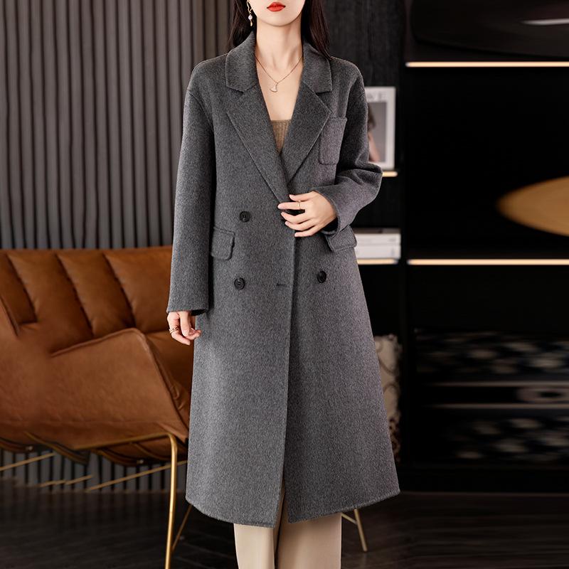 

Новое двустороннее шерстяное пальто для женщин с кальмаром и клейким, шерстяное пальто средней длины, простая и универсальная приталенная куртка L