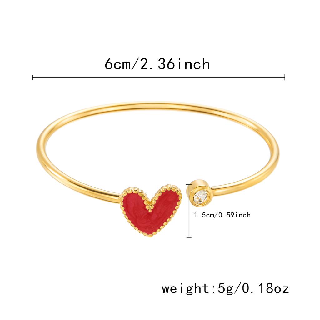 New Trendy Gold Plated Simple Heart Cuff Bangles for Women High Quality Stainless Steel Crystal Bracelets Waterproof Jewelry