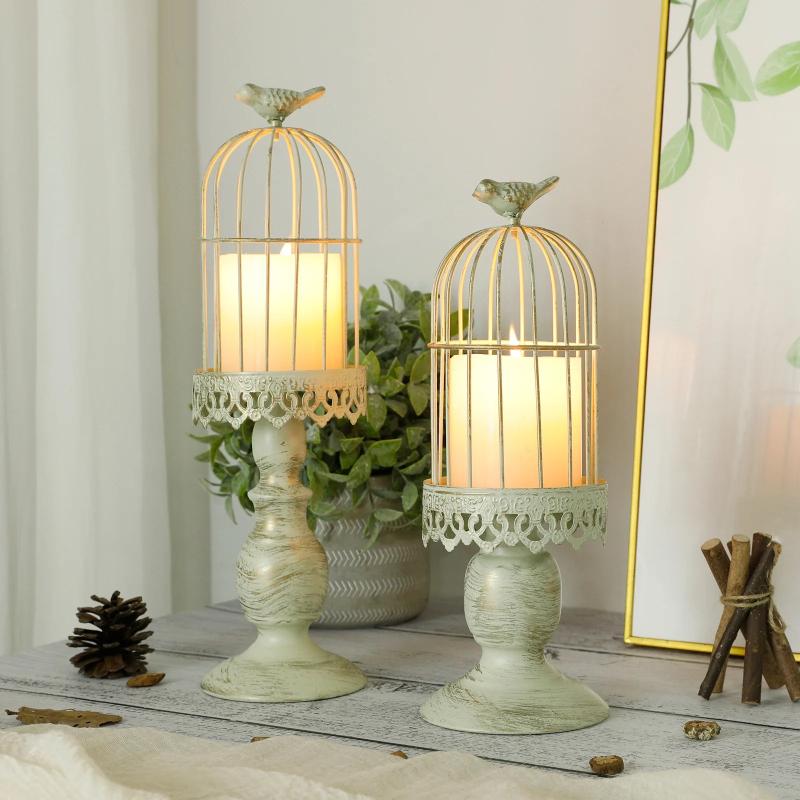 Creativity Retro Bird Cage Candle Holder Ornament Ironwork Candlestick Photography Wedding Restaurant Props Home Decor