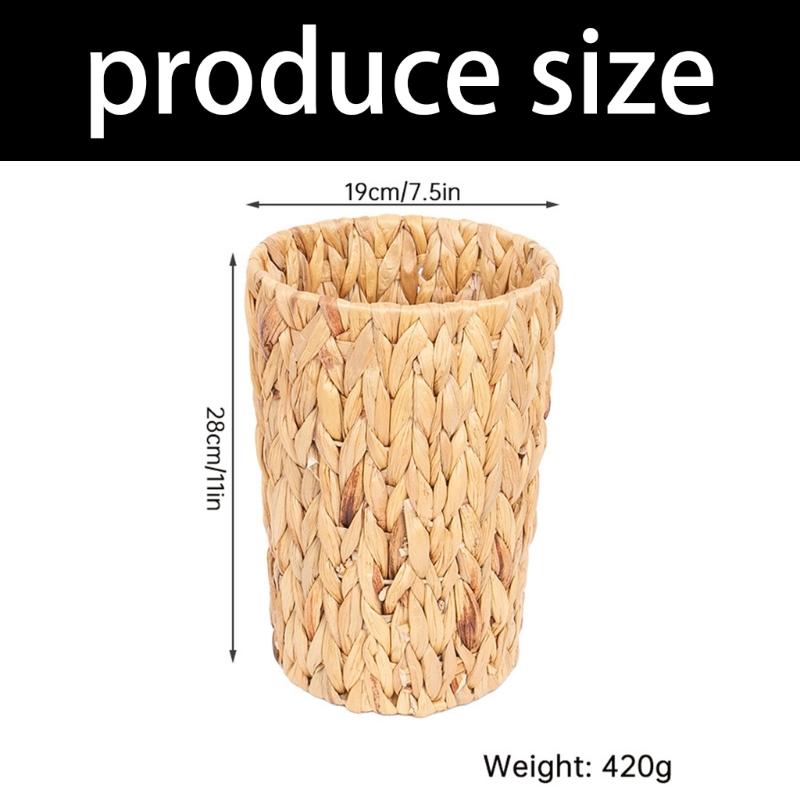 Multiuse Rattan Garbage Basket Modern Weaving Pattern Rattan Trash Can for Home Office Bathroom Kitchen Tight Space