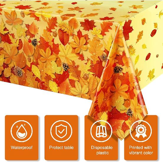 Fall Maple Leaves Tablecloth Thanksgiving Fall Party Table Cover Autumn Maple Leaves Table Cover Fall Plastic Table Decoration for Harvest Festival