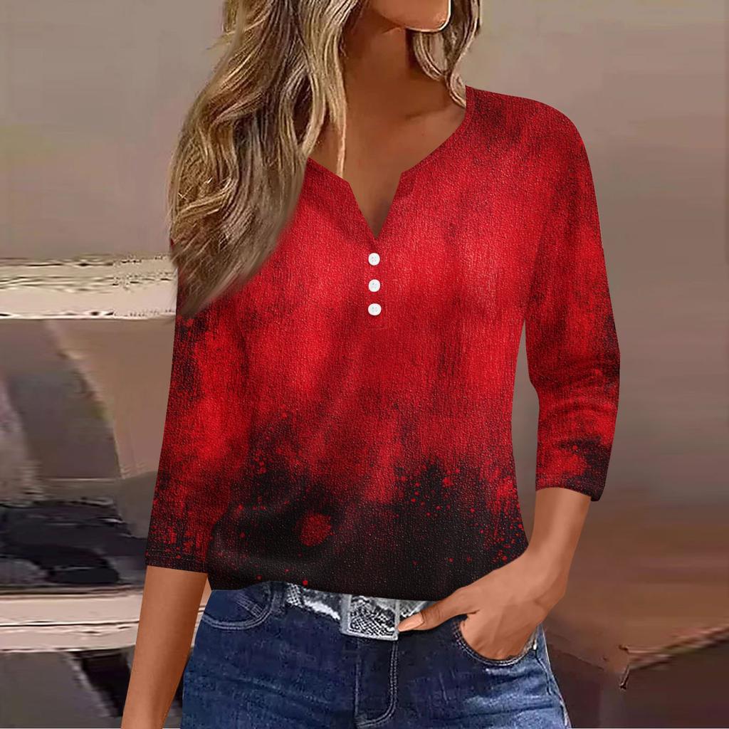 Women's Casual Fashion V-neck Loose Versatile Halloween Print Three-quarter Sleeve Top
