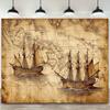 2Dflat1 antique world map canvas featuring designs of ships at sea - suitable for use as a banner in the living room office