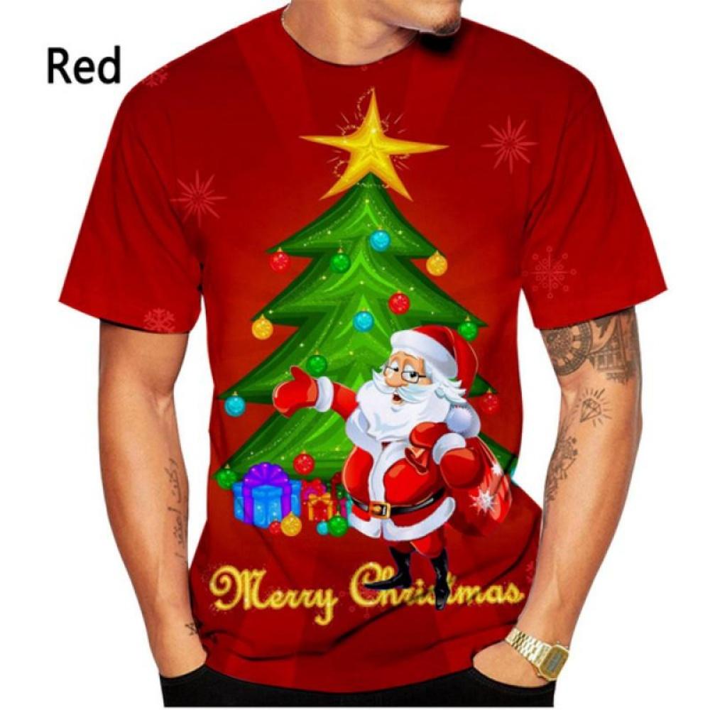 Christmas 3d Printed T-shirt Men's Fashionmen's and Women's Casual Short Sleeve Santa Claus Christmas Eve Shirt Top T-shirt