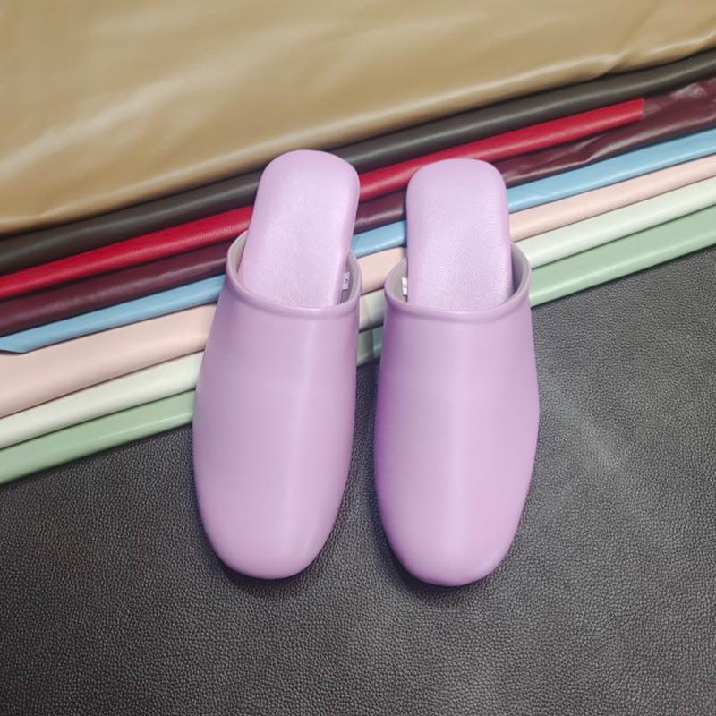 Spring & Autumn Lambskin Leather Slippers - Japanese Style Indoor Couple Slippers for Home & B&B Vacations
