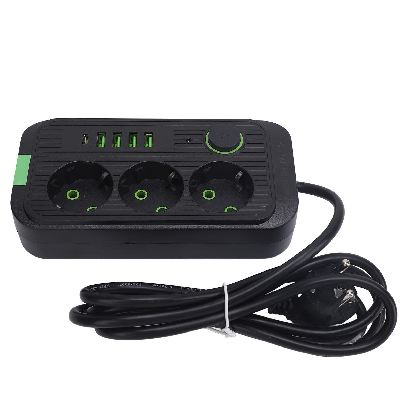 

Європейський подовжувач 3 розетки 4 USB 1 порт Type C Настінний подовжувач електричної розетки з 2 м