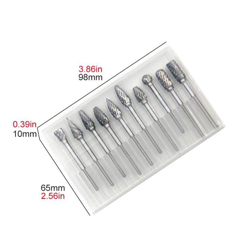 10pc Hard Alloy Rotary File 3*6 Double Grain Tungsten Steel Grind Head Electric Grind Mold Woodwork Grinding File Tool Set