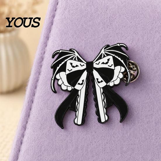 Halloween Jewelry Brooch Pin, Enamel Skull Bow Design Brooch, Style Snap-On Dark Pin Badge for Backpacks Collars Hats Holiday Decoration Durable