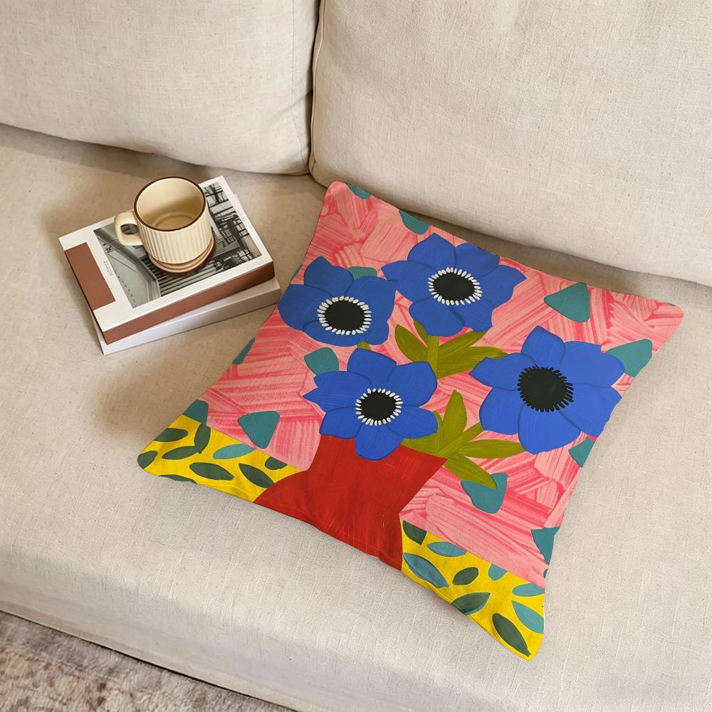 PBlooming Blue Anemone Cushion Cover Linen DoubleSided Pillowcase Sofa Cushion Cover MultiSize Home Decor