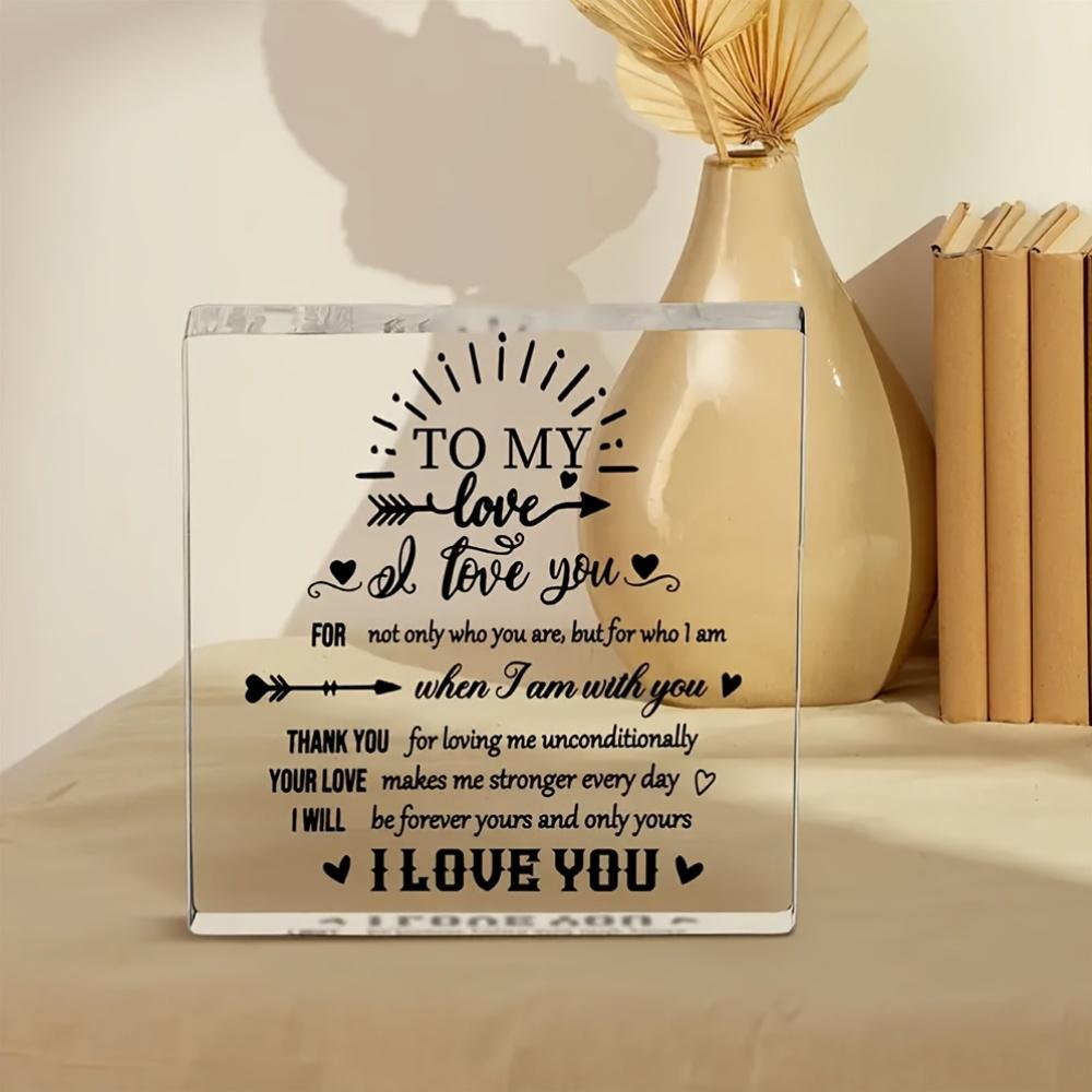 1pc Acrylic Heart-Shaped Nameplate with Romantic Quotes, "I Love You" Souvenir, Unique Gift for Couples, Indoor Decor, Anniversary, Birthday 