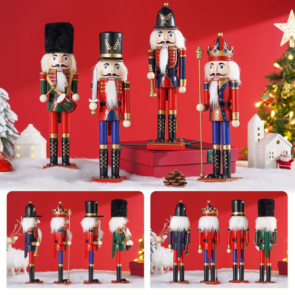30cm Wooden Nutcracker Ornament Soldier Figurement Handcraft Doll Toy Home Office Table Xmas Decoration Statues Christmas Gift