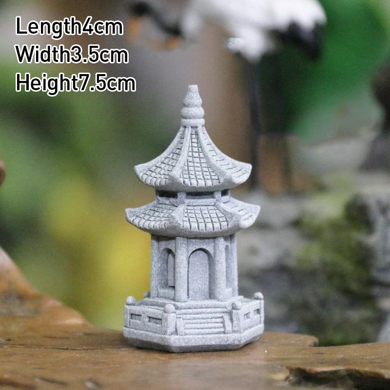 Vintage Zen Miniature Sand Stone Tower Pavilion Ornaments Lantern Figurines Japanese Garden Bonsai Rockery Lanscaping Home Decor