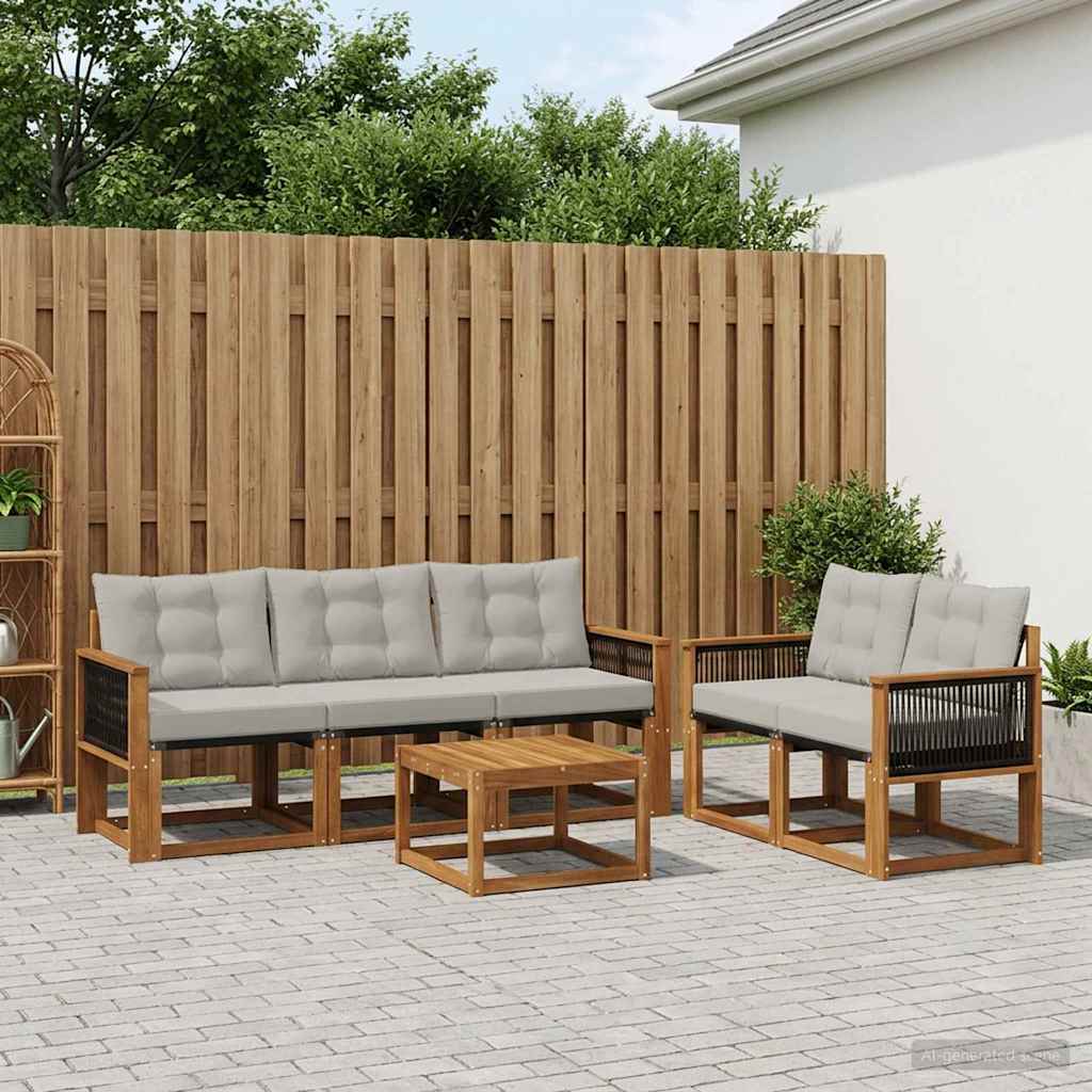 Outdoor Sofa Set with Cushions 6 Pcs Natural and Light Grey