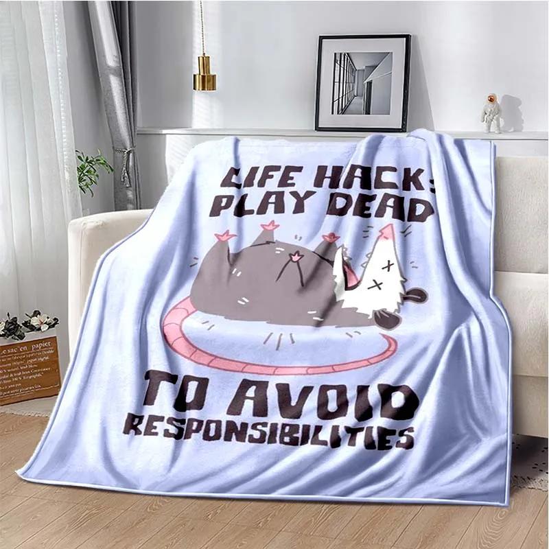 Opossum Screm Cute Pattern Blanket Flannel Plush Blanket Possum Animal Soft Throw Bedroom Sofa Warm Blanket Picnic Blanket Gift