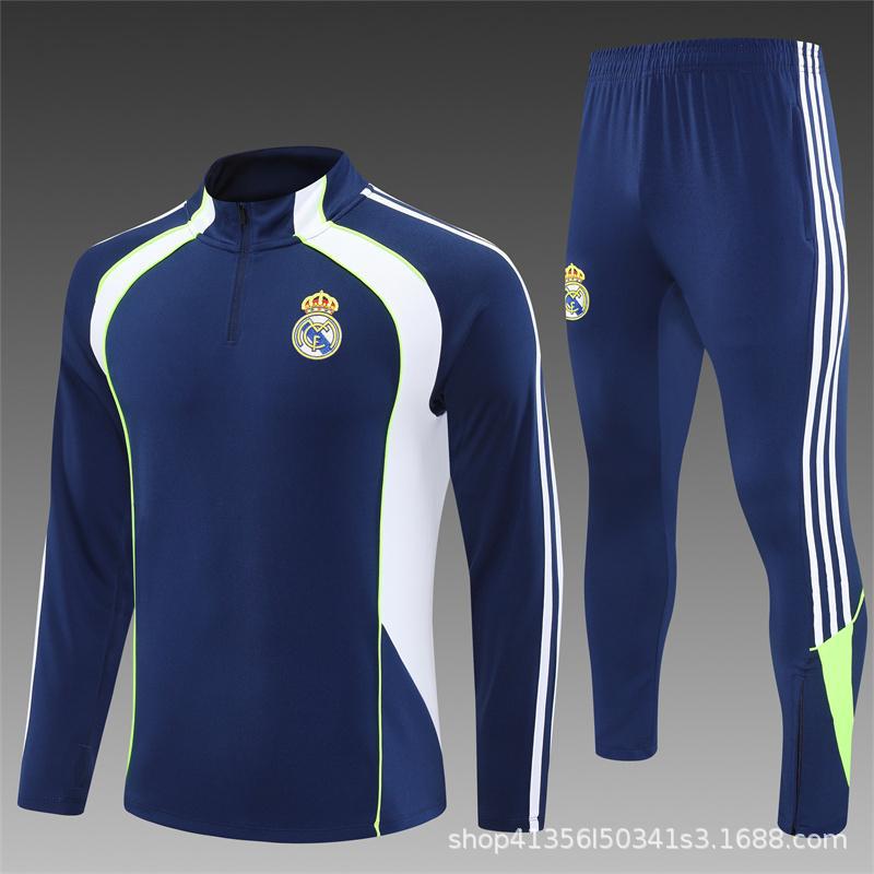 Maglia da Allenamento da Calcio Real Madrid a Maniche Lunghe Mezza Zip Tuta per Adulti e Bambini Stampa Maglia Mbappe