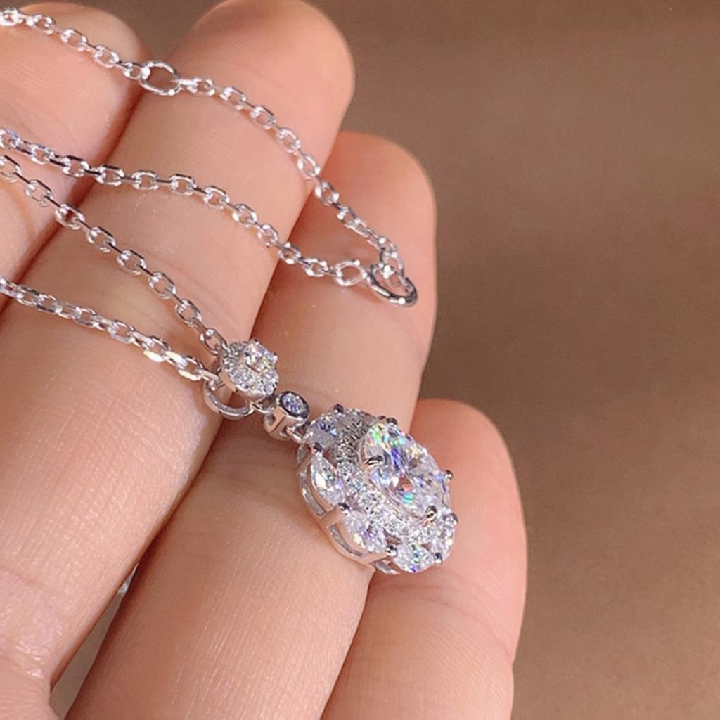 Women Oval Cut Double Halo Pendant Necklace with Sparkling Stone Bail Elegant Statement Jewelry for Special Occasions