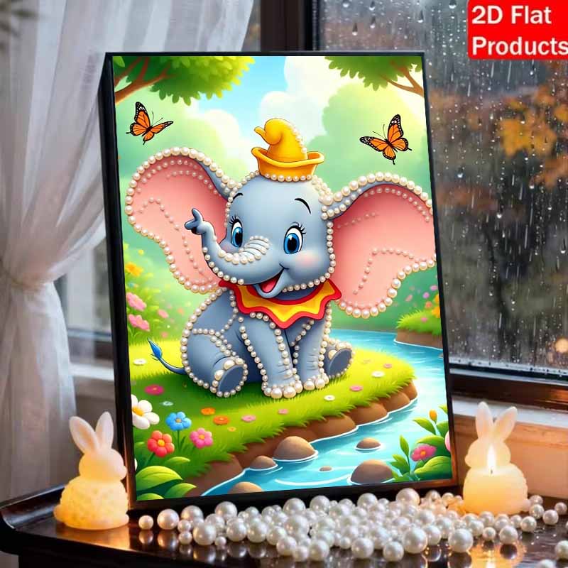 Disney Pearl Painting SetA Little Elephant with Pearl Trimming By A Forest Stream Home Wall Decoration Handmade Gift