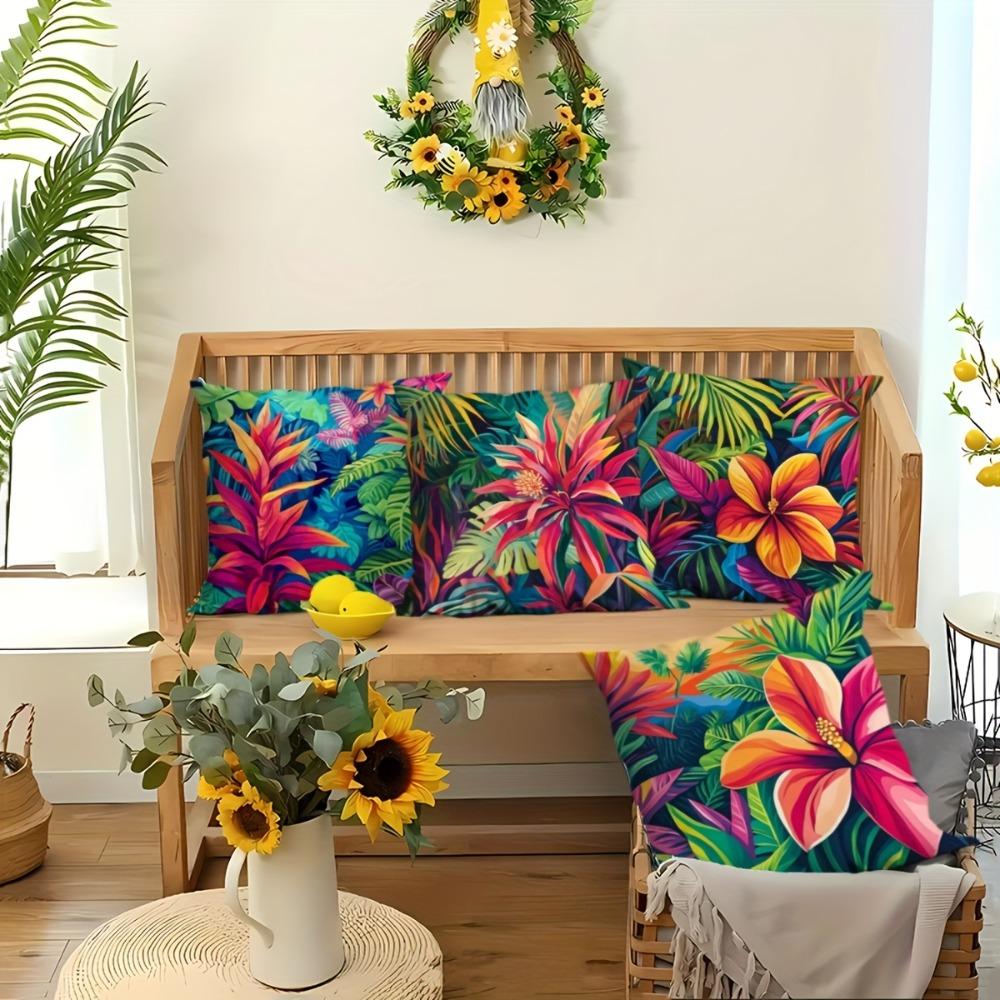 4pcs Home Decor Colorful Tropical Flowers Printed Pillow Covers Pattern Cushion Cover Suitable for Sofa Bedroom Car Pillowcase