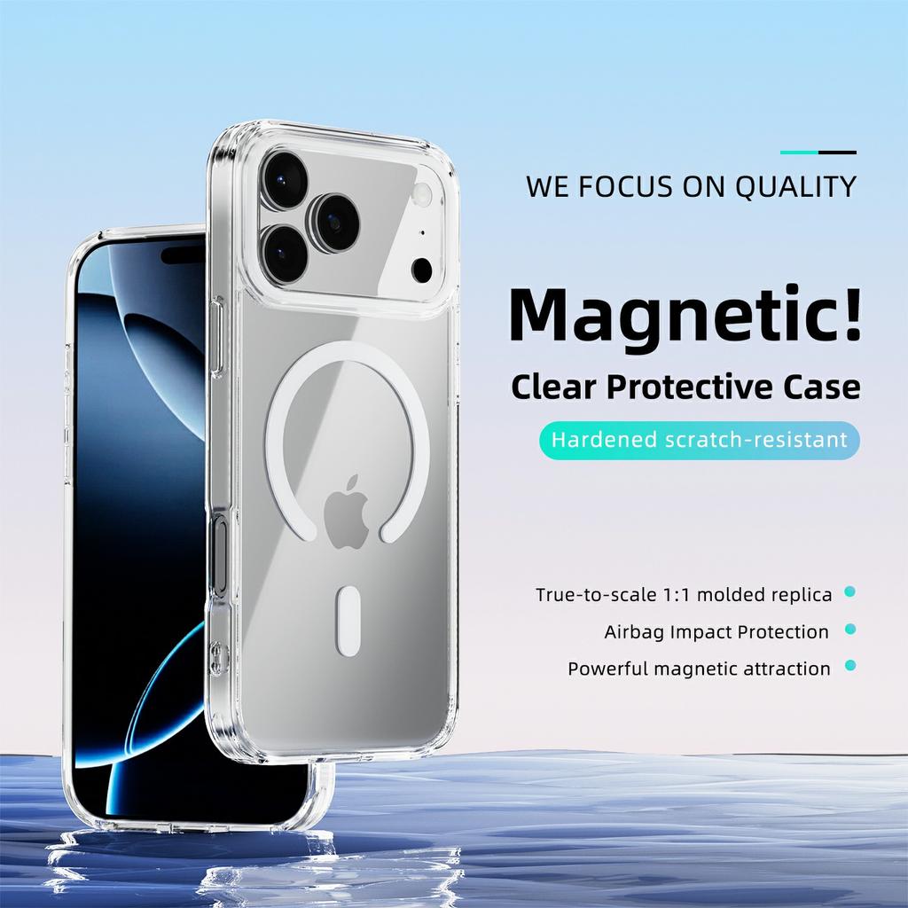 For iPhone 17 Pro Max Case Compatible with MagSafe Anti Scratch Clear TPU PC Phone Back Cover