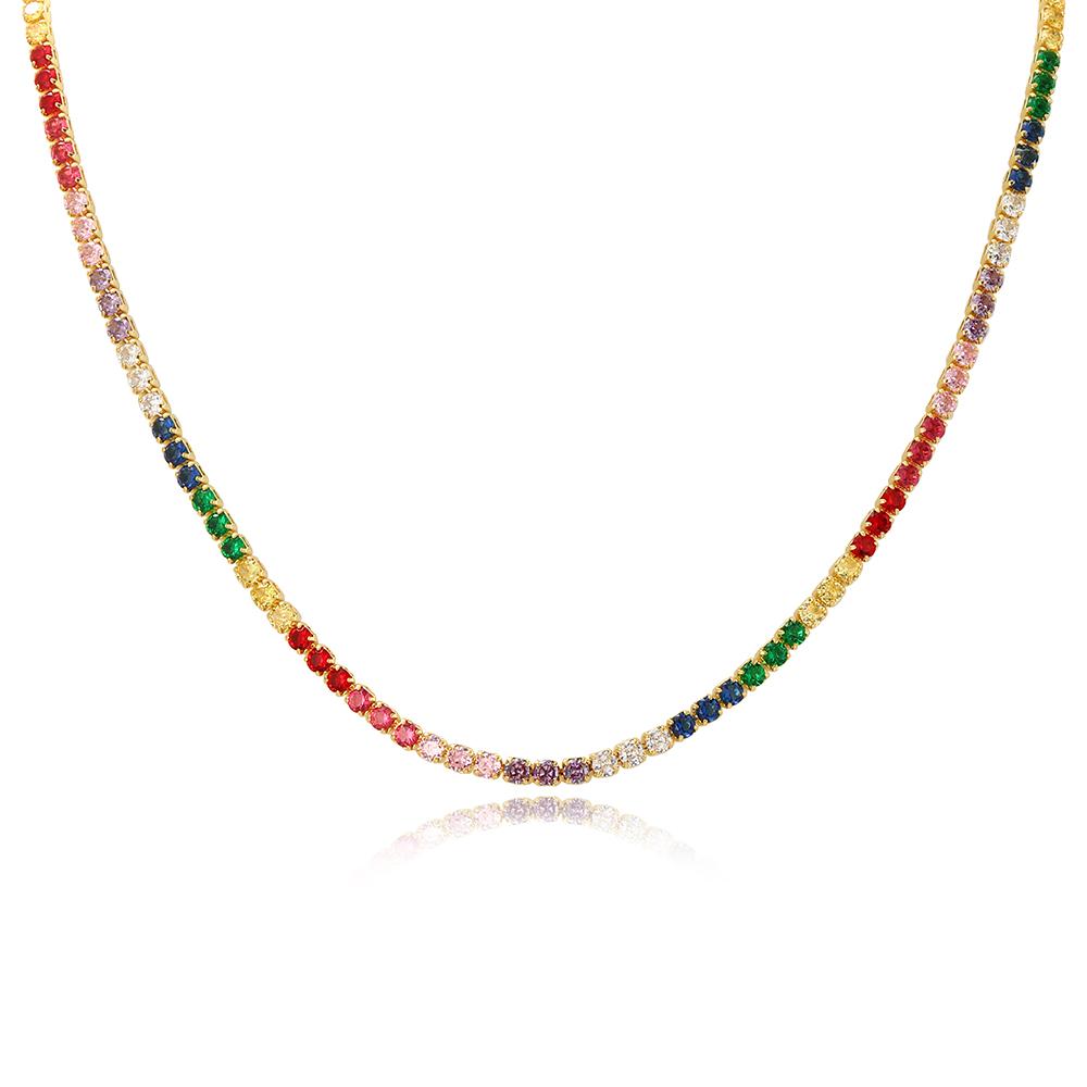 2026 Colorful Rainbow CZ Tennis Chain Bracelet Necklace Micro Pave Red Pink Purple CZ Gold Plated Fashion Wedding Set Jewelry