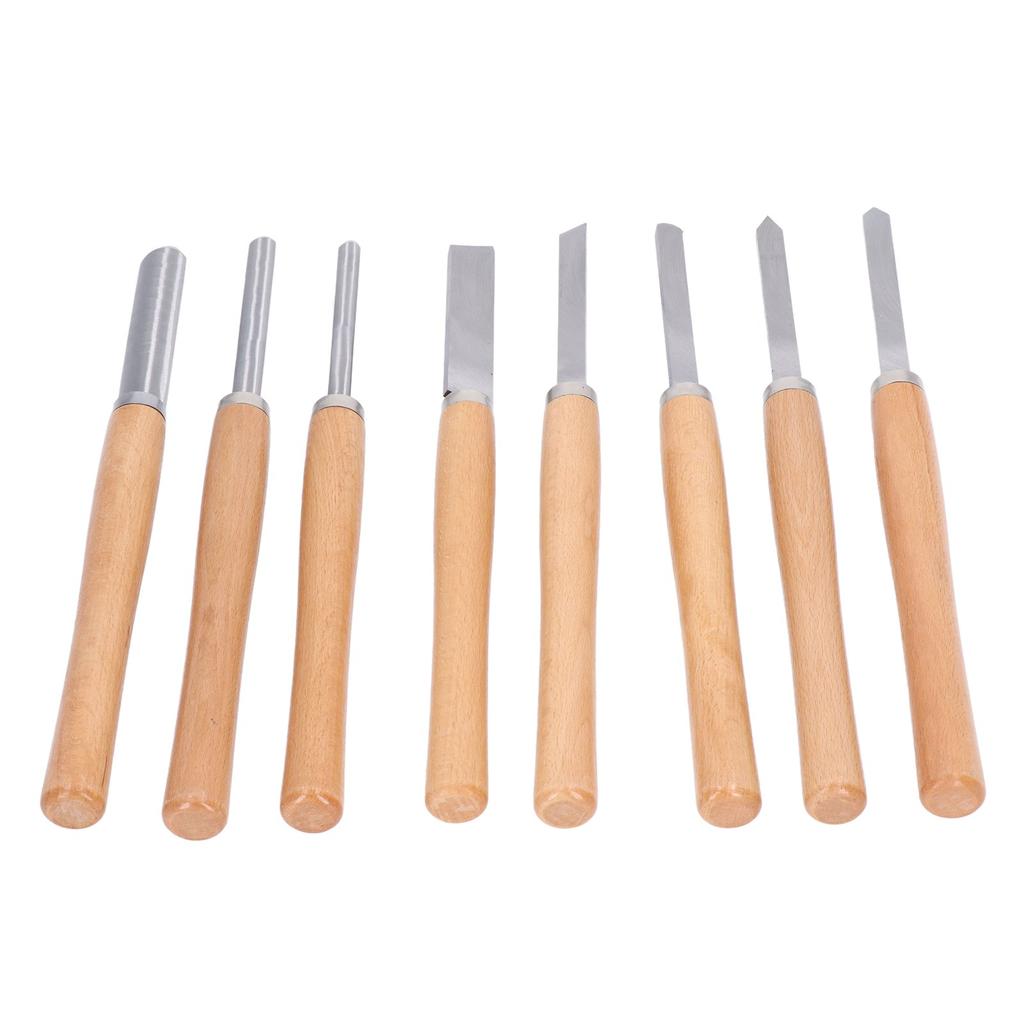 Set 8 Piese Unelte Strung pentru Strungire Cap Oțel Mangan 65 Mâner Făg Kit Dalți pentru Prelucrarea Lemnului cu Cutie de Depozitare