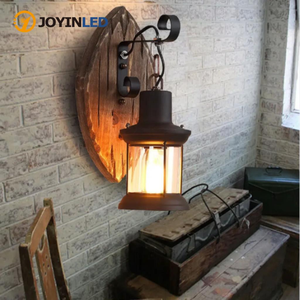 JOYINLED Vintage Wood Glass  Black Metal Rustic Black Wooden Wall Lamp Pendant Lamp Warm Light For Bar Cafe Garden E27