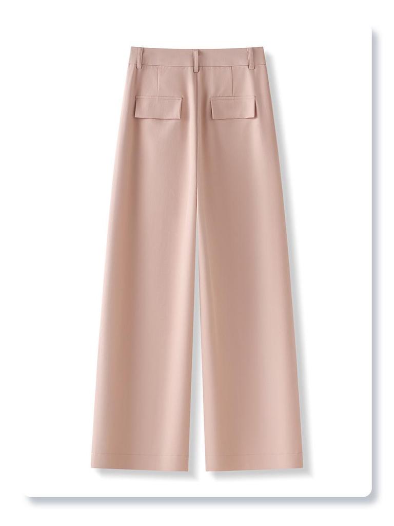 Women's Pink Casual Wide-Leg Pants - 2025 Spring/Autumn Nine-Point Loose Fit